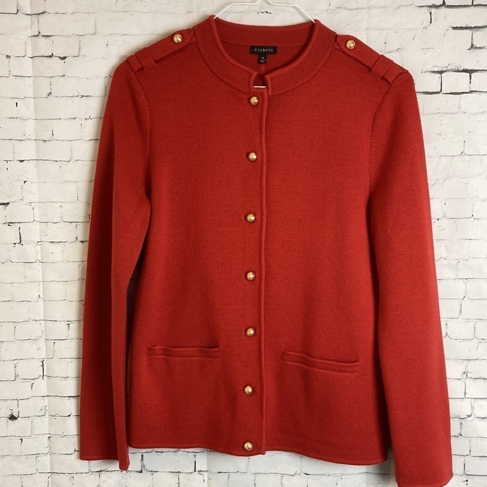 Talbots Merino Wool Blend Cardigan M Nautical Office Workwear Military Preppy - Picture 5 of 16